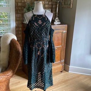 Bardot Green Lace Cold Shoulder Dress